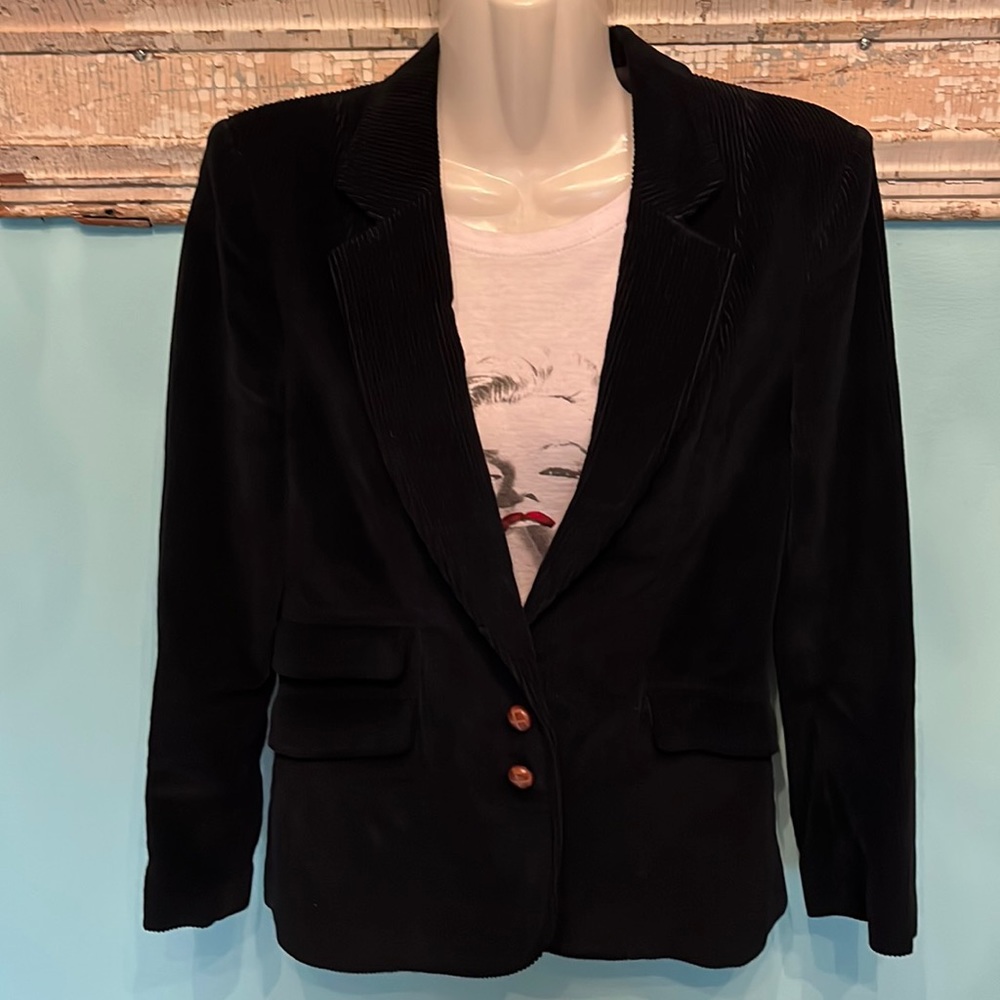 Blazer Jacket Black Corduroy Fitted Higbees  Size 9 Bust 36”